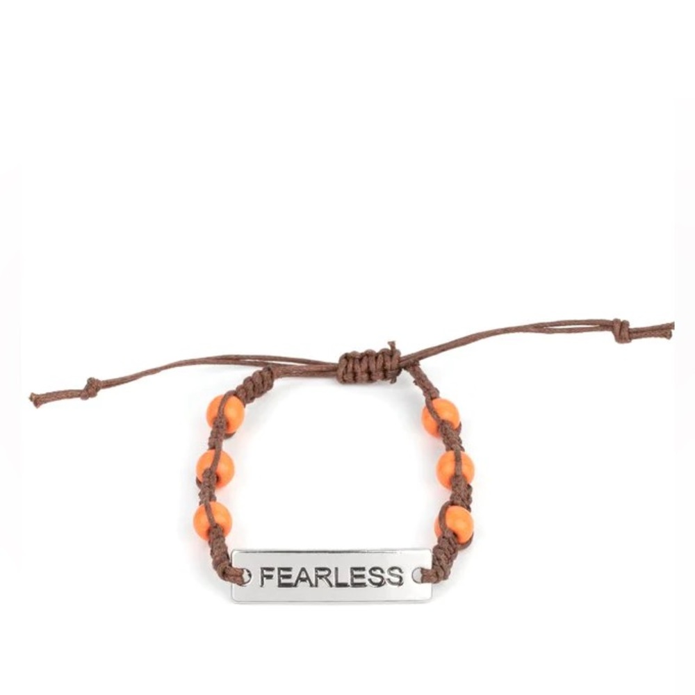 Engraved “ Fearless “ Bracelets Orange Beads